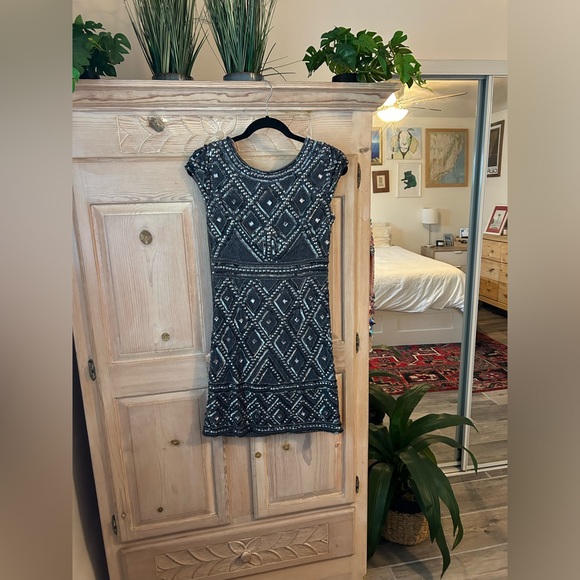 Adrianna Papell Cap Sleeve Geo Bead Sheath Dress - Picture 2 of 6